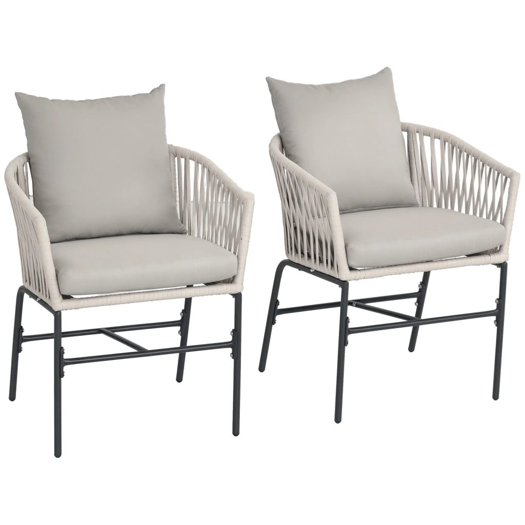 Set 2 Sedie da Giardino Stile Boho con Cuscini Sfoderabili e Struttura in Metallo Poltroncine da Esterno Beige