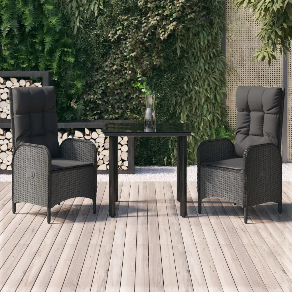 Set da Pranzo da Giardino 3 pz con Cuscini Nero in Polyrattancod mxl 100443