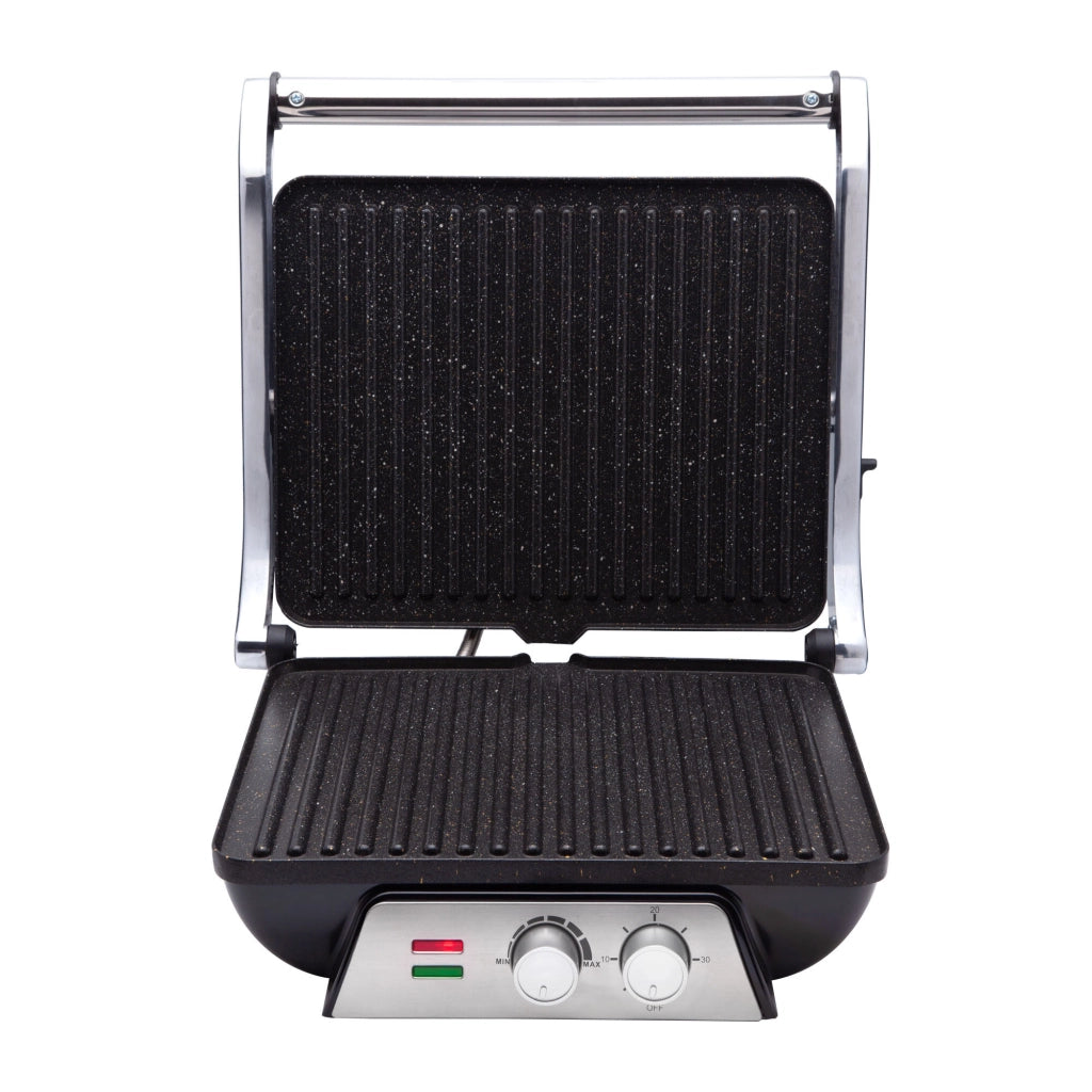 Piastra elettrica per panini e toast, 4 porzioni apertura 180°, piastre antiaderenti pietra 2000W, timer 30 minuti - SOGO