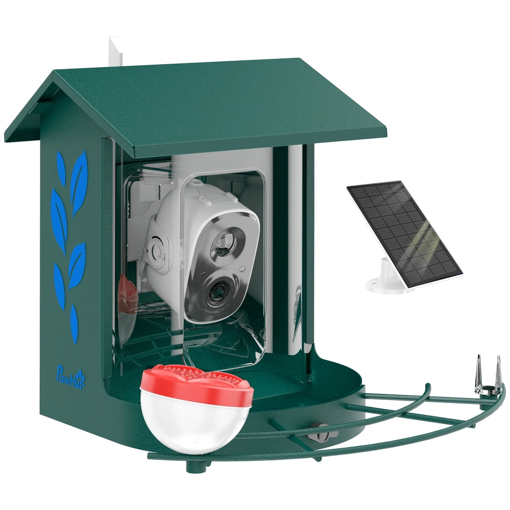 Mangiatoia Uccelli con Videocamera Intelligente 2K ¨C zephmum ¨C Verde Acciaio Solare 30x34.5x26.3 cm