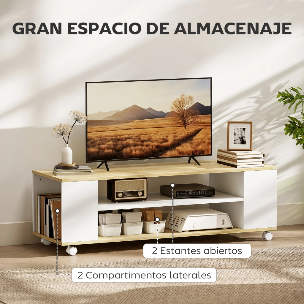 Mobile TV Flottante con Ruote e 2 Ripiani per TV fino a 55 Pollici ¨C zephmum ¨C Bianco 120x40x38.5 cm