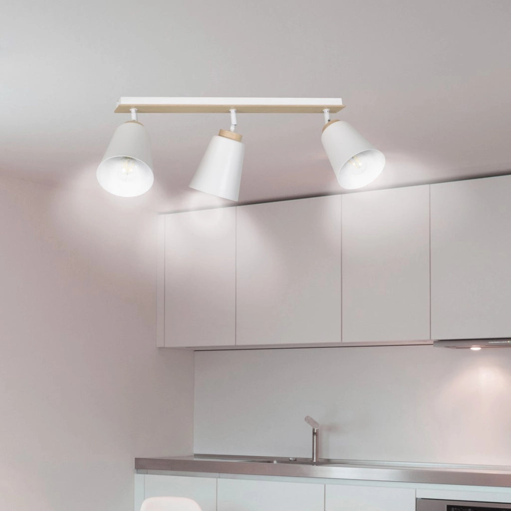 Faretto a soffitto ATLAS in acciaio bianco e legno naturale