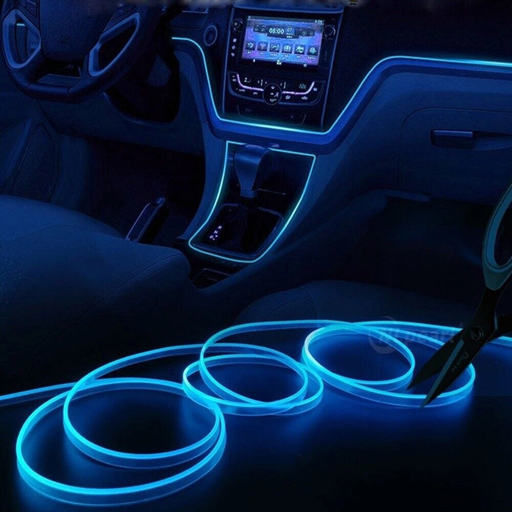 Trade Shop - Striscia Strip Led Per Interni Auto A 12v Fibra Ottica Luce Decorativa Atmosfera - Blu   -3 Mt   -