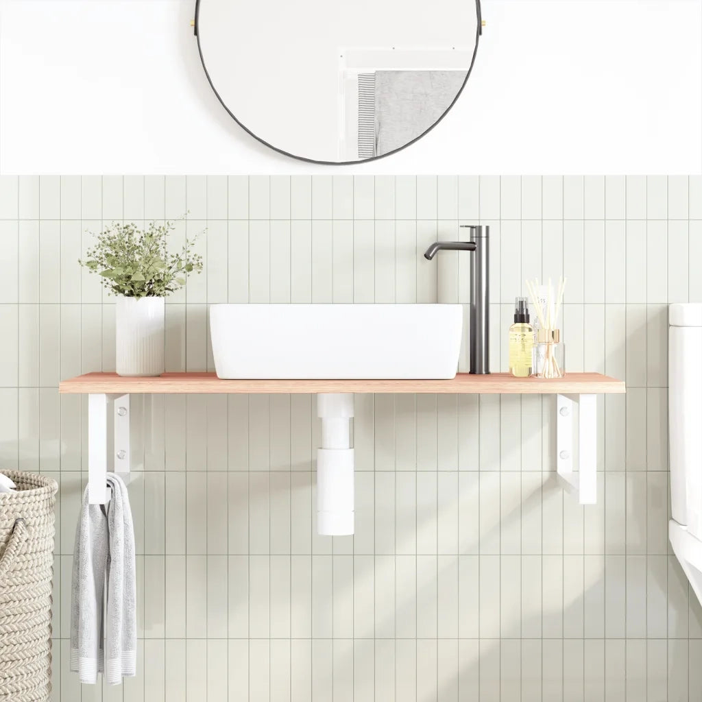 vidaXL Ripiano a Parete per Lavabo in Acciaio e Massello di Rovere