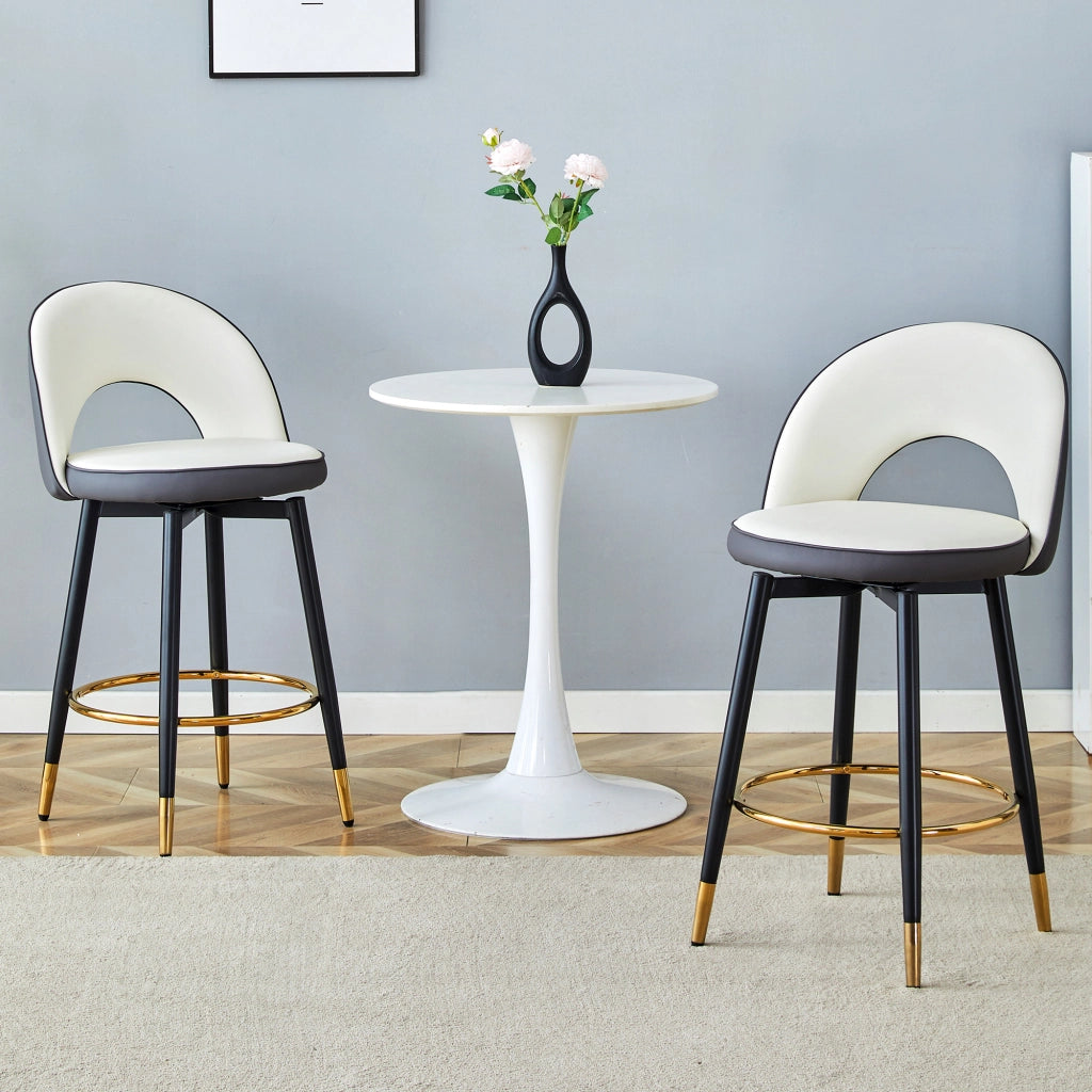 Set di 2 Sgabelli da Bar Girevoli con Schienale Traforato; Stile Moderno; Metallo e Similpelle; Grigio Scuro e Bianco