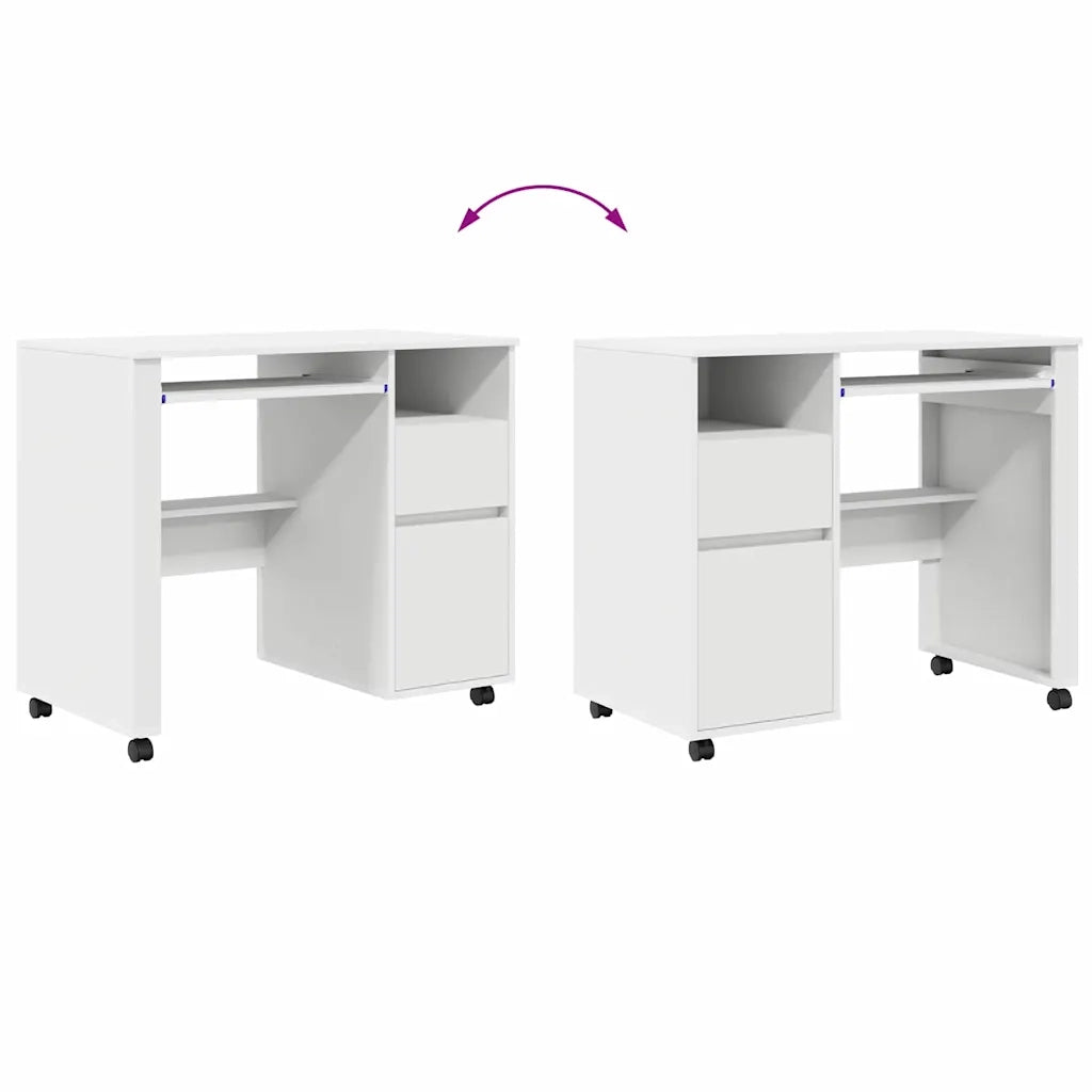 Scrivania con Ruote Bianco 91 x 50 x 77 cm Legno multistrato 869530