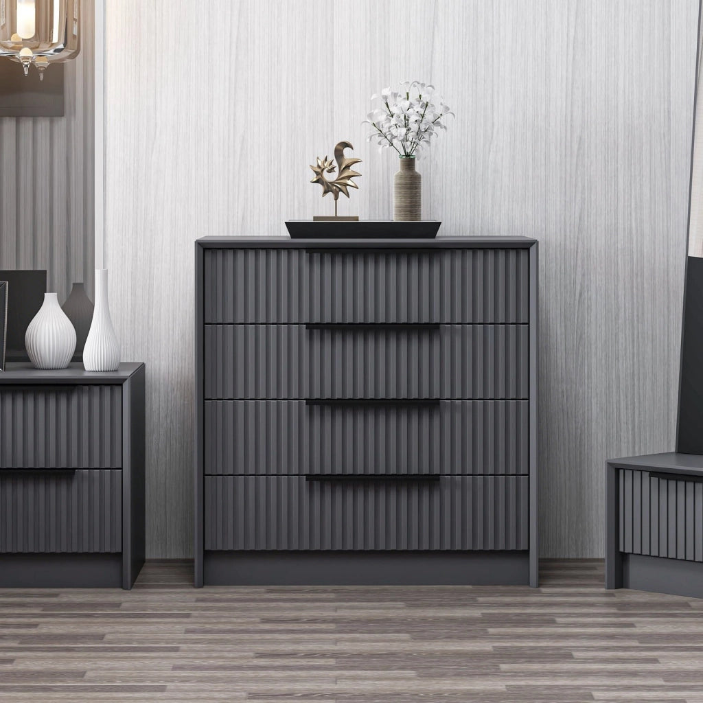 Jebi, Cassettiera 4 Cassetti, 45x72x77h cm Nero Antracite