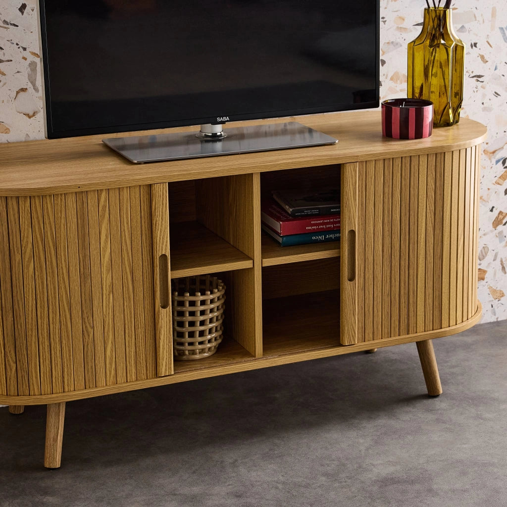 Mobile tv scandinavo con 2 ante scorrevoli, 120cm, marrone naturale