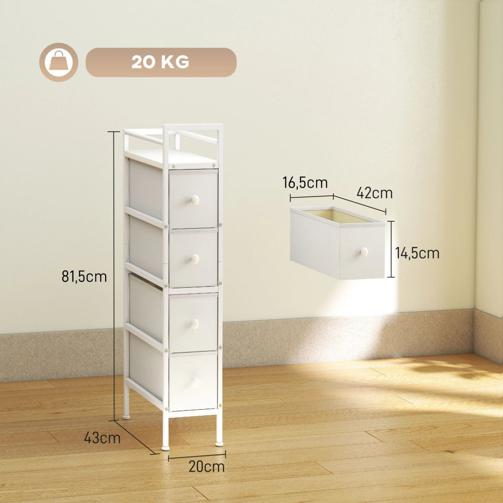 Cassettiera 4 Cassetti Tessuto ¨C Xylo ¨C Struttura Metallo Bianco Camera Soggiorno