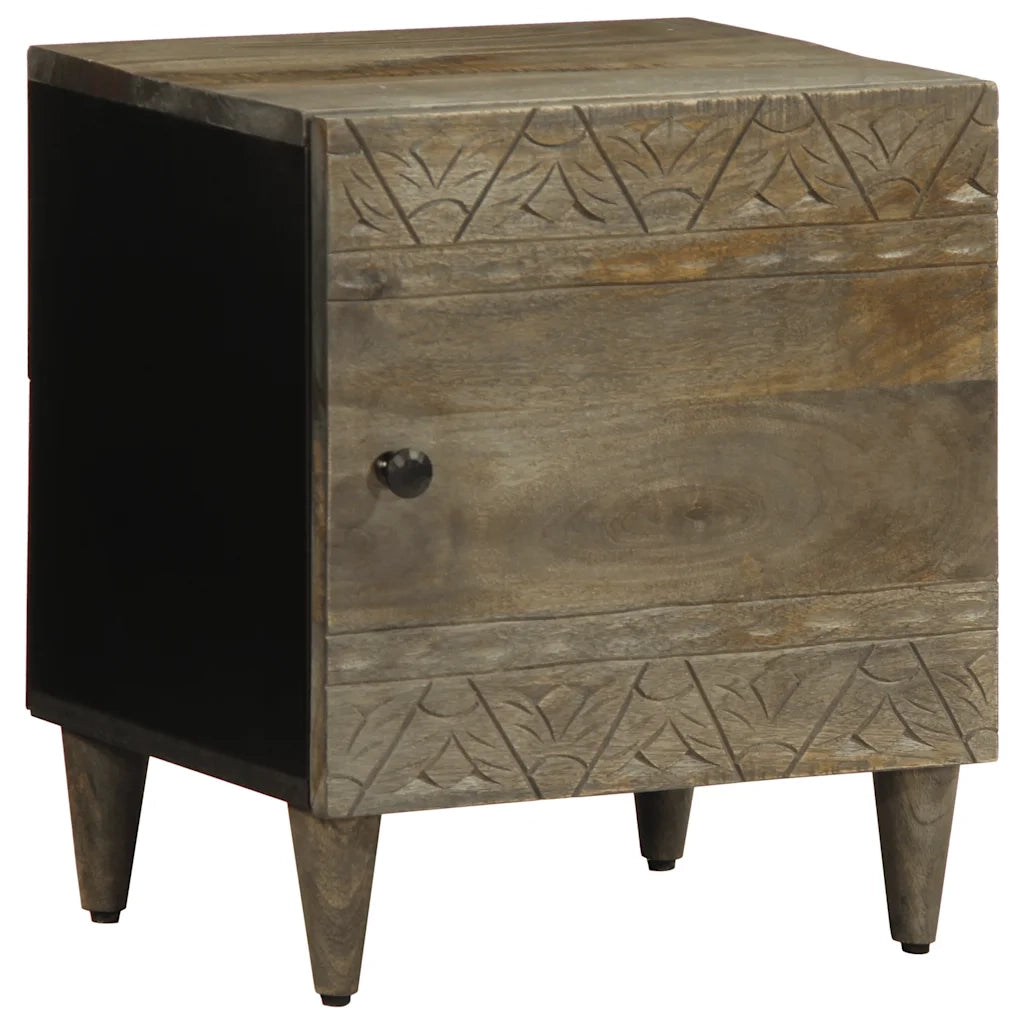 Comodini 2pz-Set di 2 Tavolino da notte Grigio Chiaro 40x33x46 cm in Legno Massello Mango 312329