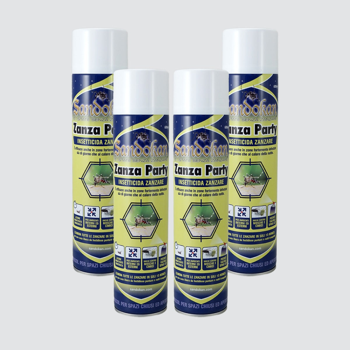 SET 4 Insetticida effetto abbattente " zanza party " con spray jet per disinfestazioni immediate
