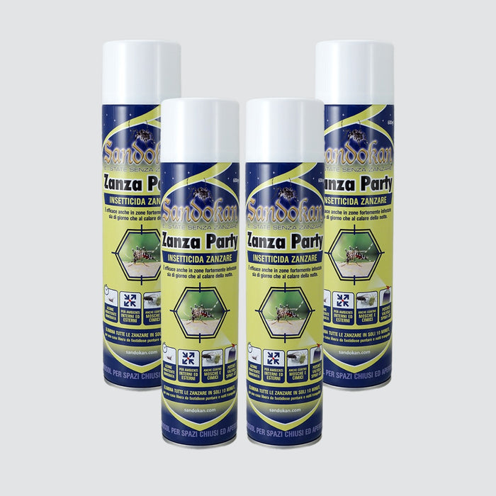SET 4 Insetticida effetto abbattente " zanza party " con spray jet per disinfestazioni immediate