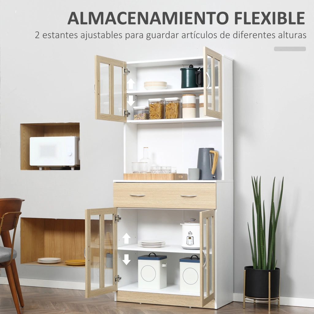 Armadio Cucina con Ante Vetro e Cassetti ¨C Zephmum ¨C Bianco Naturale 80x40x180 cm