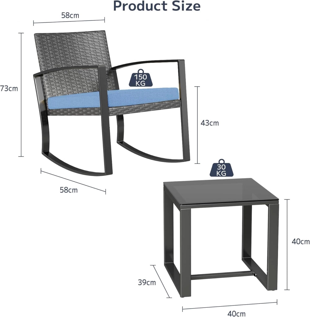 Set di Mobili da Balcone,Set Tavolino e Sedie da Giardino,Set di Mobili da Giardino in Rattan,2 Sedie da Esterno e 1 Tavolino,per Giardino Cortile Piscina (Blu)