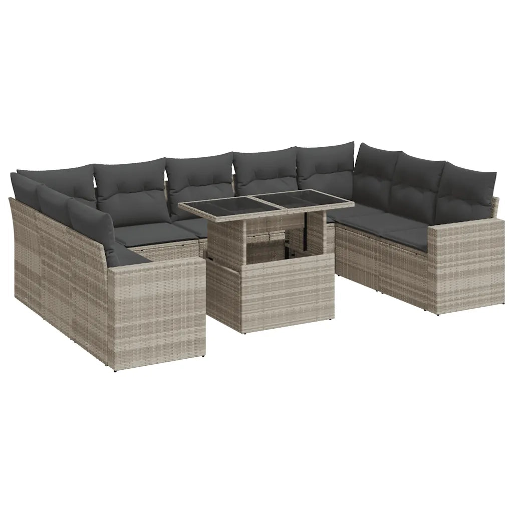 Set Divano Giardino 10 pz con Cuscini Grigio Chiaro Polyrattan 3326383