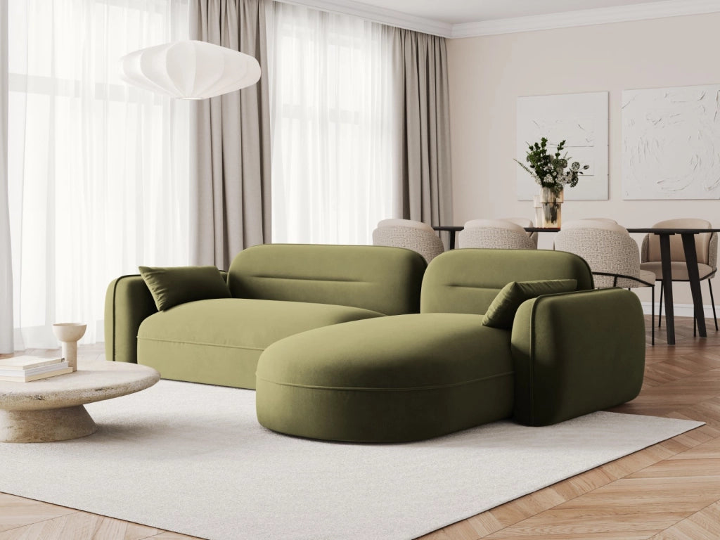 Cosmopolitan Design - Divano angolare modulare destro "Sydney" 4 posti in velluto verde chiaro 