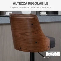 Set 2 Sgabelli da Bar Girevoli ad Altezza Regolabile per Cucina e Soggiorno, 47.5x50x93.5-116 cm, Nero e Noce
