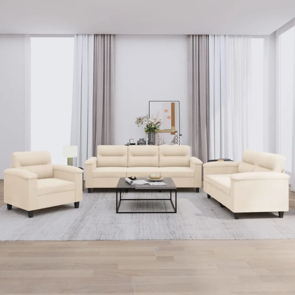 Set Divani 3 pz con Cuscini Beige in Tessuto Microfibra 3202295
