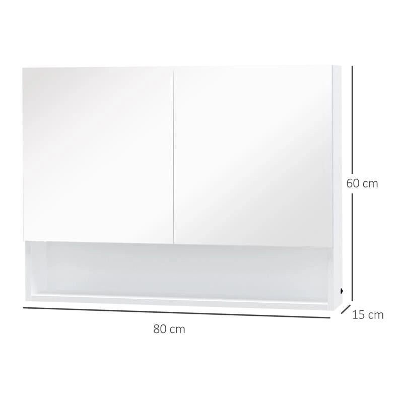 ARMADIETTO CON SPECCHIO A MURO E LUCI A LED E RIPIANO 80X15X60CM