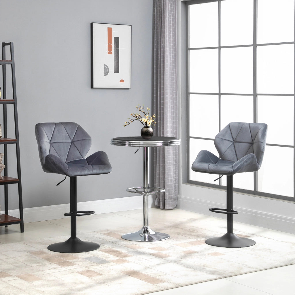 Sgabello da bar set 2 pezzi imbottito ¨C Xylo ¨C Velluto grigio, metallo, girevole 360¡ã, regolabile