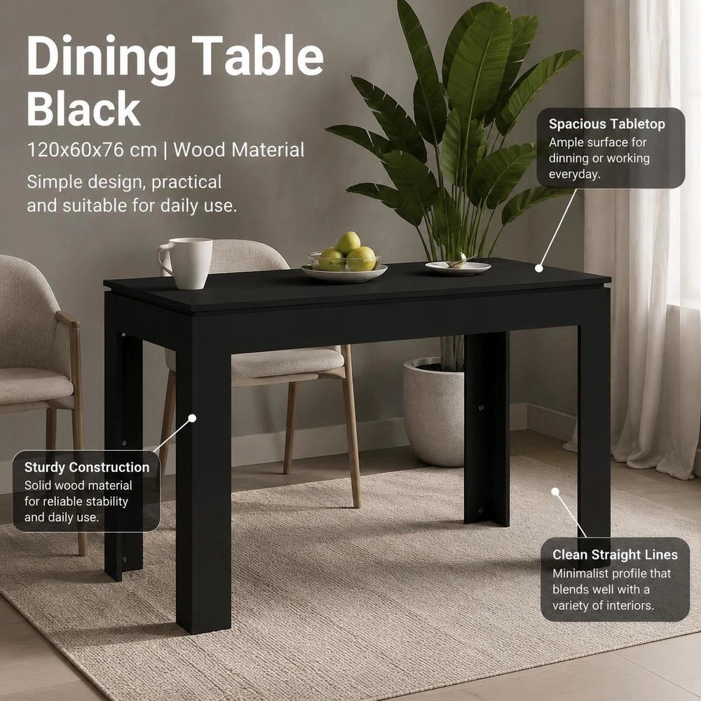 Dining Table Black 120x60x76 Cm Wood Composite