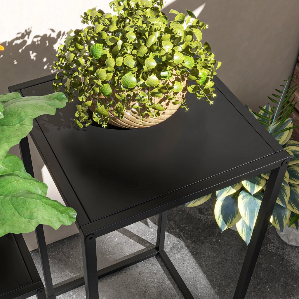 Set 2 Supporti per Piante in Acciaio, Design Scandinavo, Nero, per Giardino e Balcone