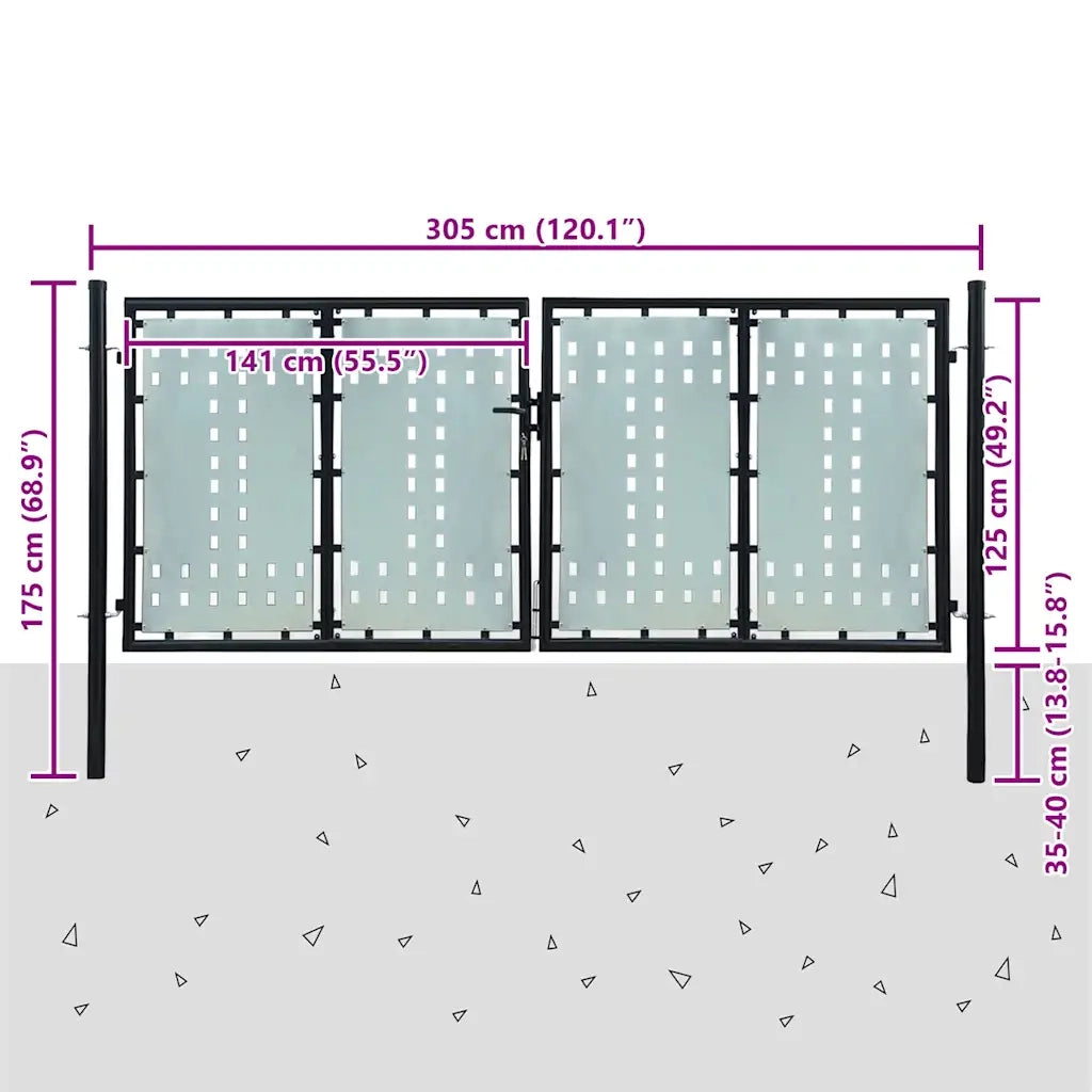 Cancello per Recinzione a una Porta Nero 300x150 cm 141693