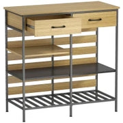 Buffet da cucina, con 2 cassetti e 3 ripiani aperti, 90 x 40 x 91 cm, Legno naturale e nero