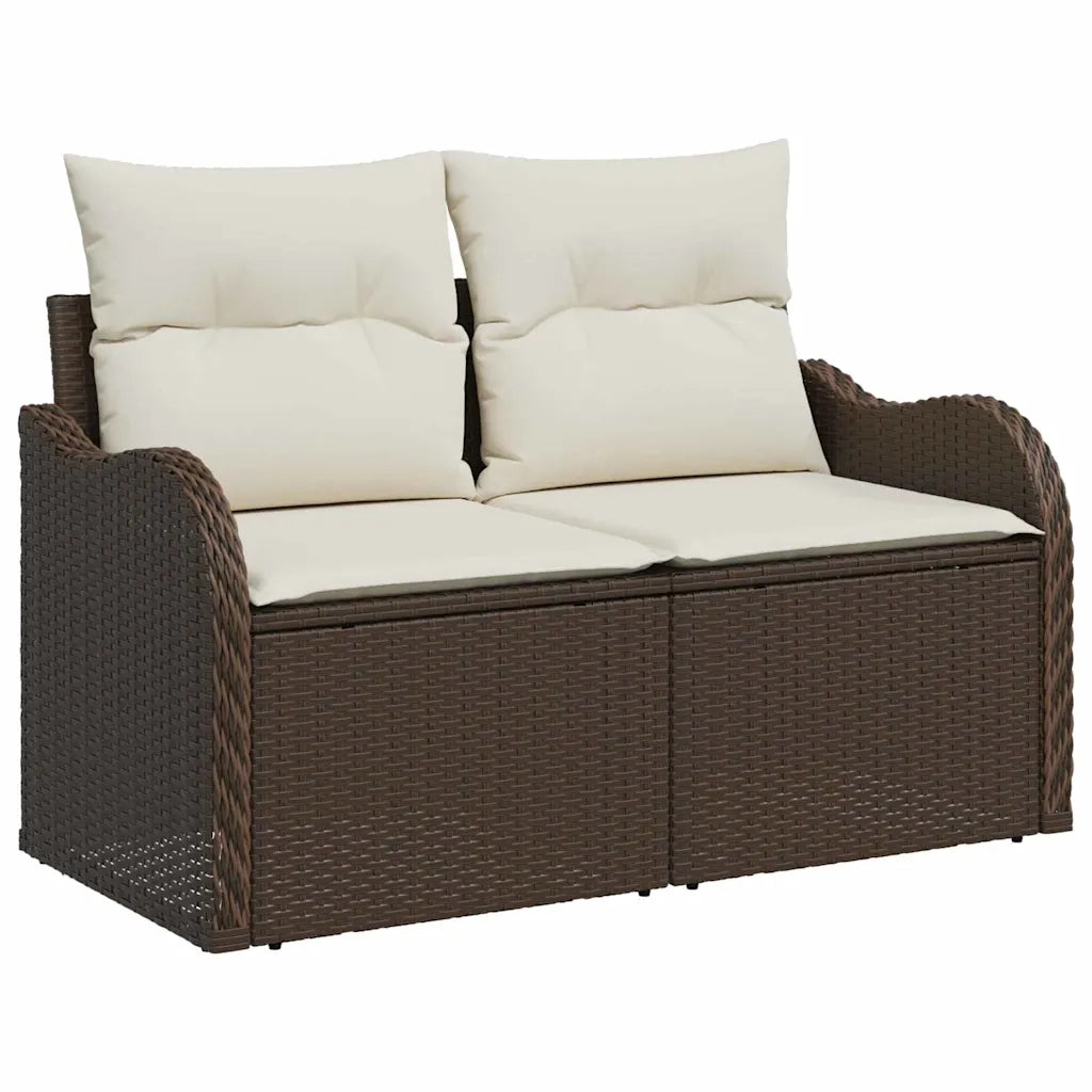 Set Divano da Giardino con cuscino 4 pz | Set Salotto da Giardino Marrone Poly Rattan