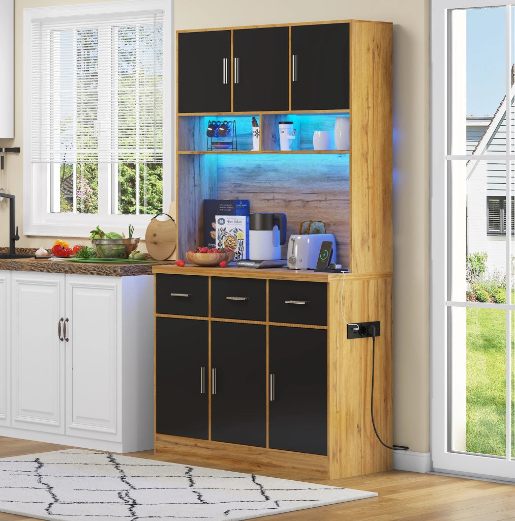 Credenza cucina 100x40x180 cm con LED, prese USB e cassetti