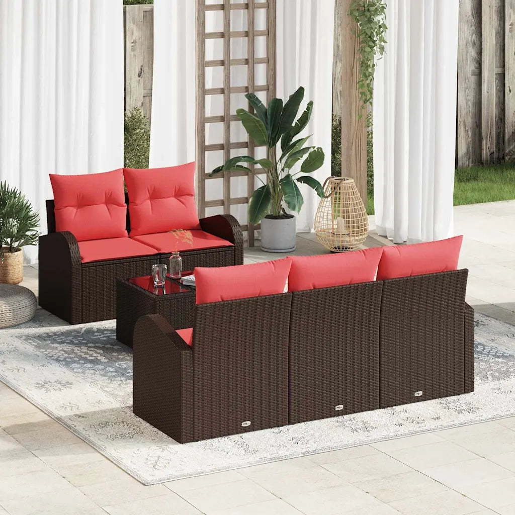 Set Divano da Giardino 6 pcs Beige e Rosso polyrattan