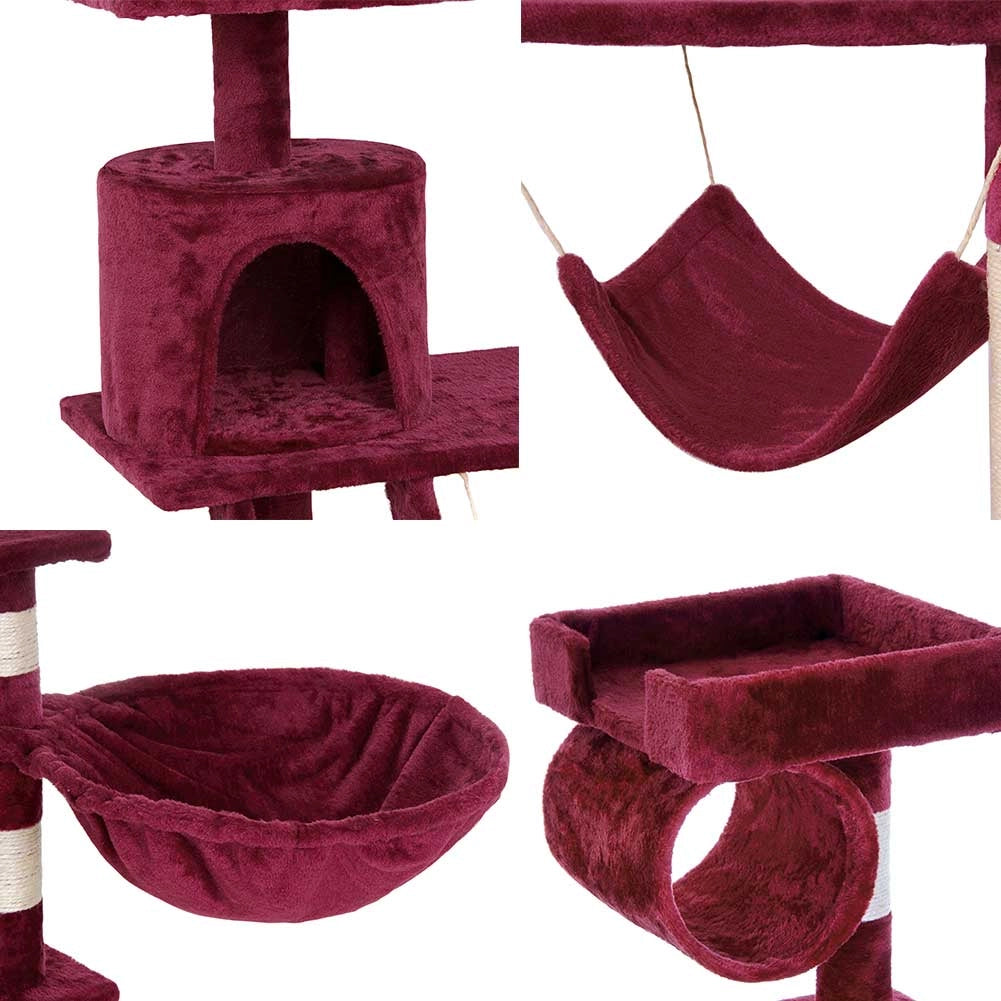 Albero Tiragraffi per Gatti Parco Giochi Cuccia Graffiatoio gatto 142cm Rosso