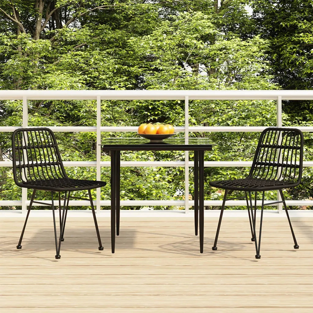 Set da Pranzo da Giardino 3 pz | Set Salotto da Giardino Nero in Polyrattan