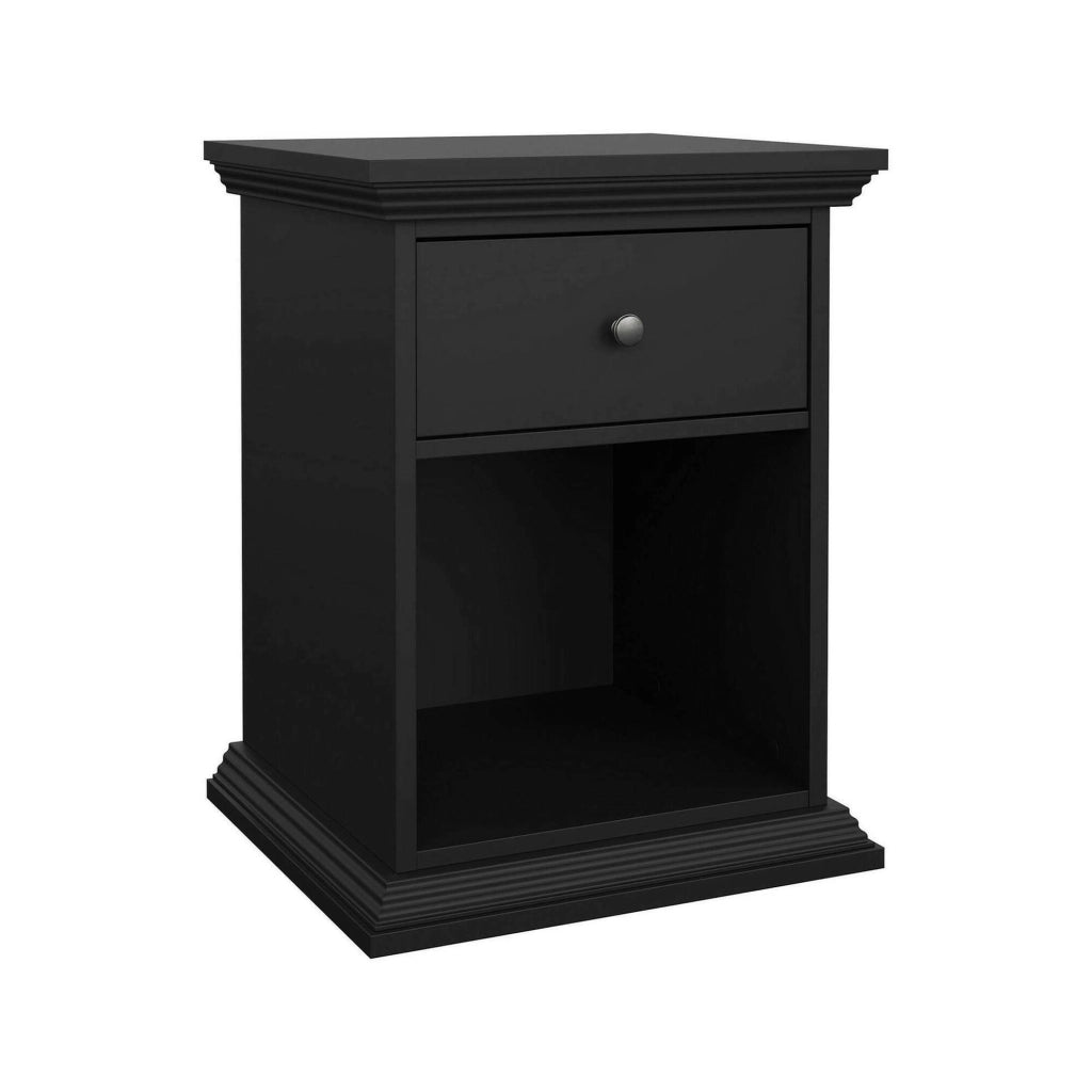 Comodino Pascal, Comò basso, Tavolino da notte, Mensola da letto, 48x43 h63 cm, Nero