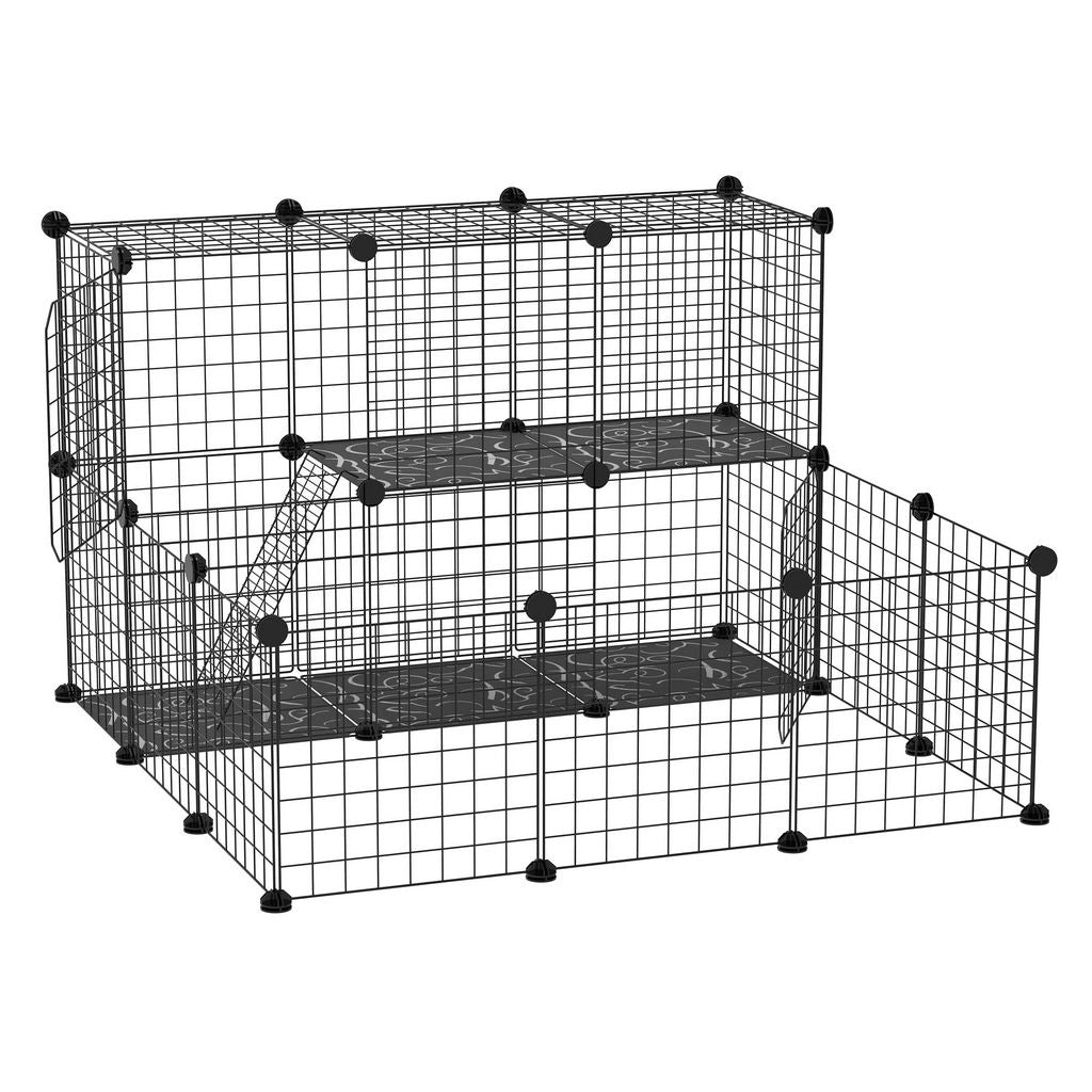 RECINTO PER CONIGLI MODULABILE CON ACCESSORI MONTAGGIO, IN ACCIAIO, 105X105X70CM - NERO