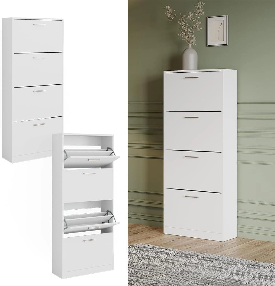 Scarpiera Gizmo, Bianco, 59 x 137 cm con 4 scomparti