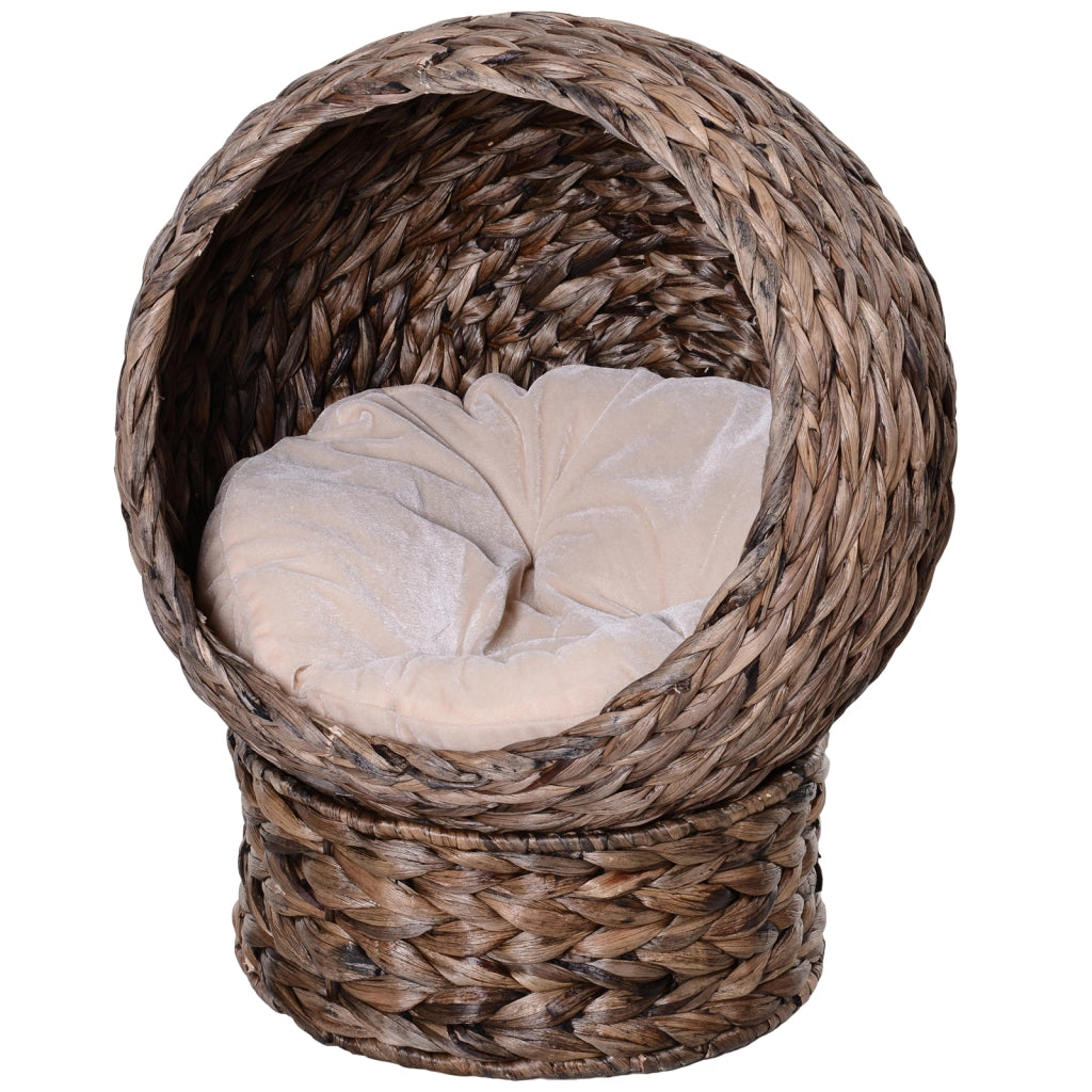 Cuccia per gatti in giacinto d'acqua con cuscino ¨C Xylo ¨C 50x42x60 cm, marrone e beige