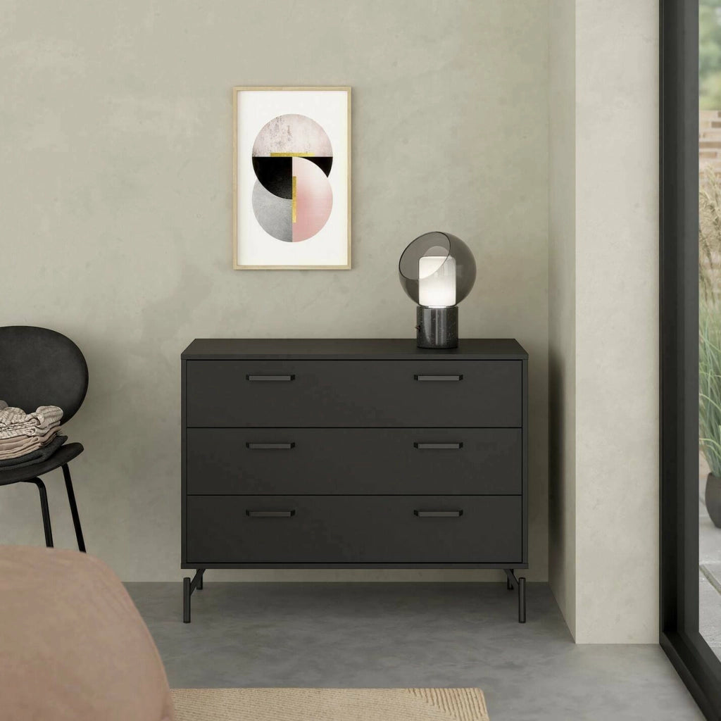 Cassettiera Theodule, Settimino multiuso, Comò camera da letto, Mobile con cassetti, 99x40 h77 cm, Nero