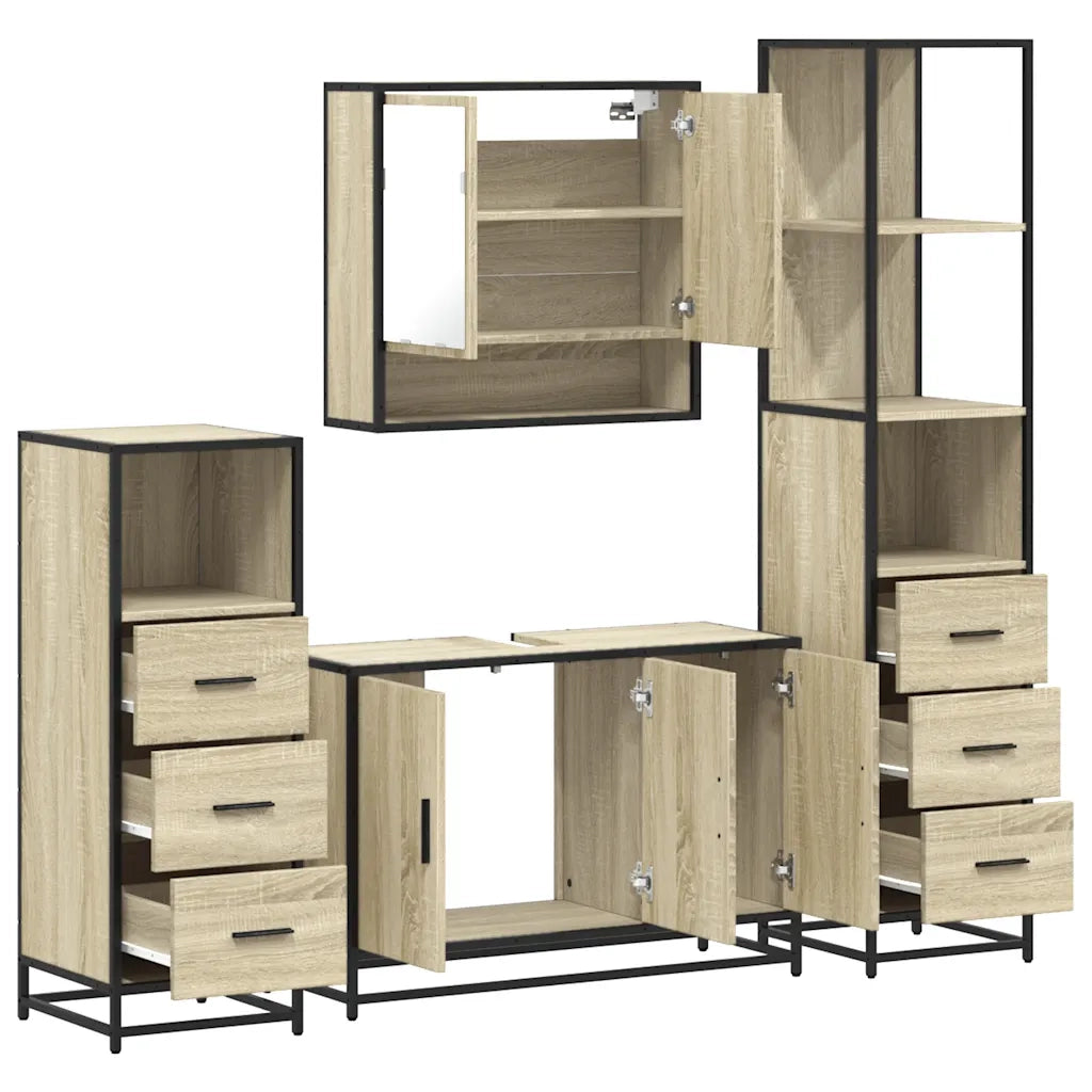 Set Mobili da Bagno 4 pz Rovere Sonoma in Legno Multistrato 3301281