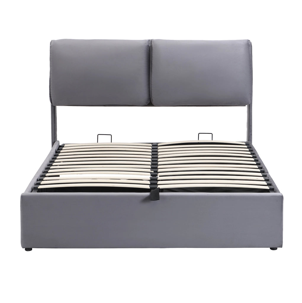 Letto imbottito grigio in velluto 140 x 190 cm con contenitore e 3 cassetti