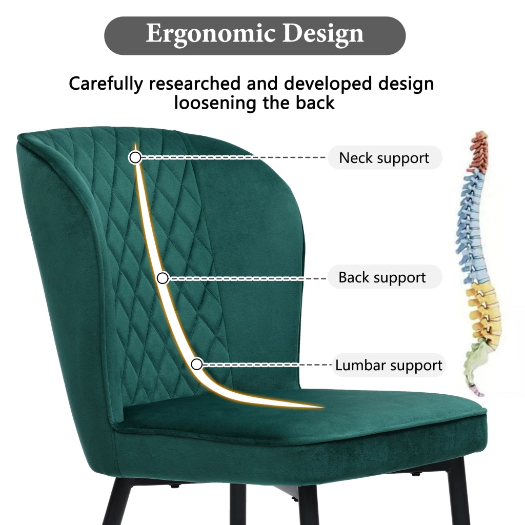 Sedia da pranzo in velluto con schienale ergonomico e struttura in metallo verde moderna per cucina e soggiorno