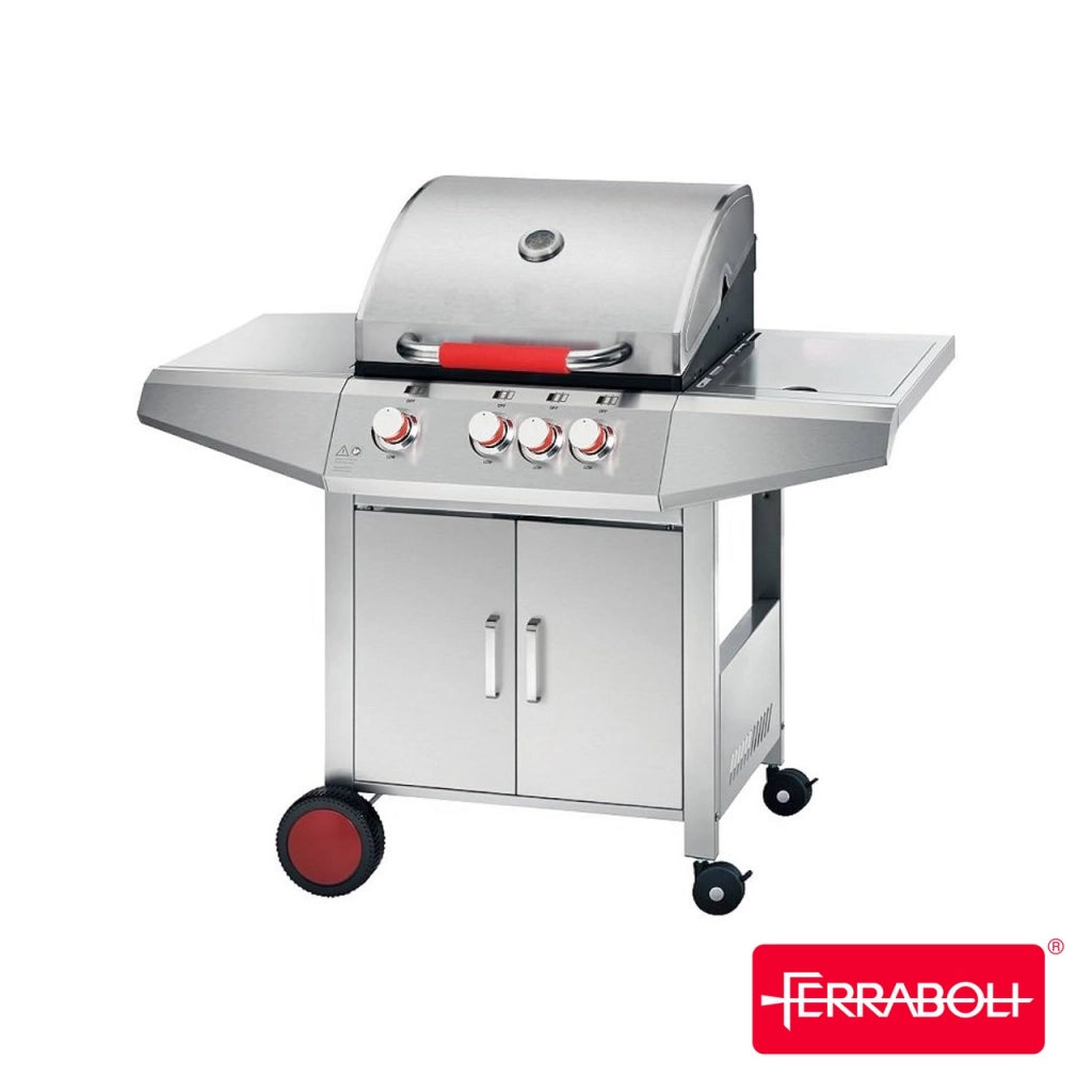 Ferraboli Barbecue Diamond 3+1 a Gas GPL – 3 Bruciatori + Fornello Laterale, Griglia Ampia, Coperchio con Termometro, Carrello con Ruote, BBQ da Giardino