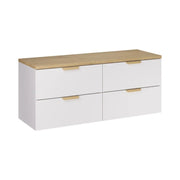 Set bagno sospeso OSTER 120cm: mobile sottolavabo con cassetti bianco + piano per lavabo effetto rovere chiaro