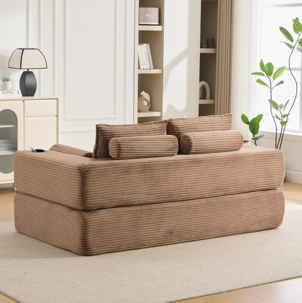 Divano letto modulare in velluto a coste marrone 180 cm