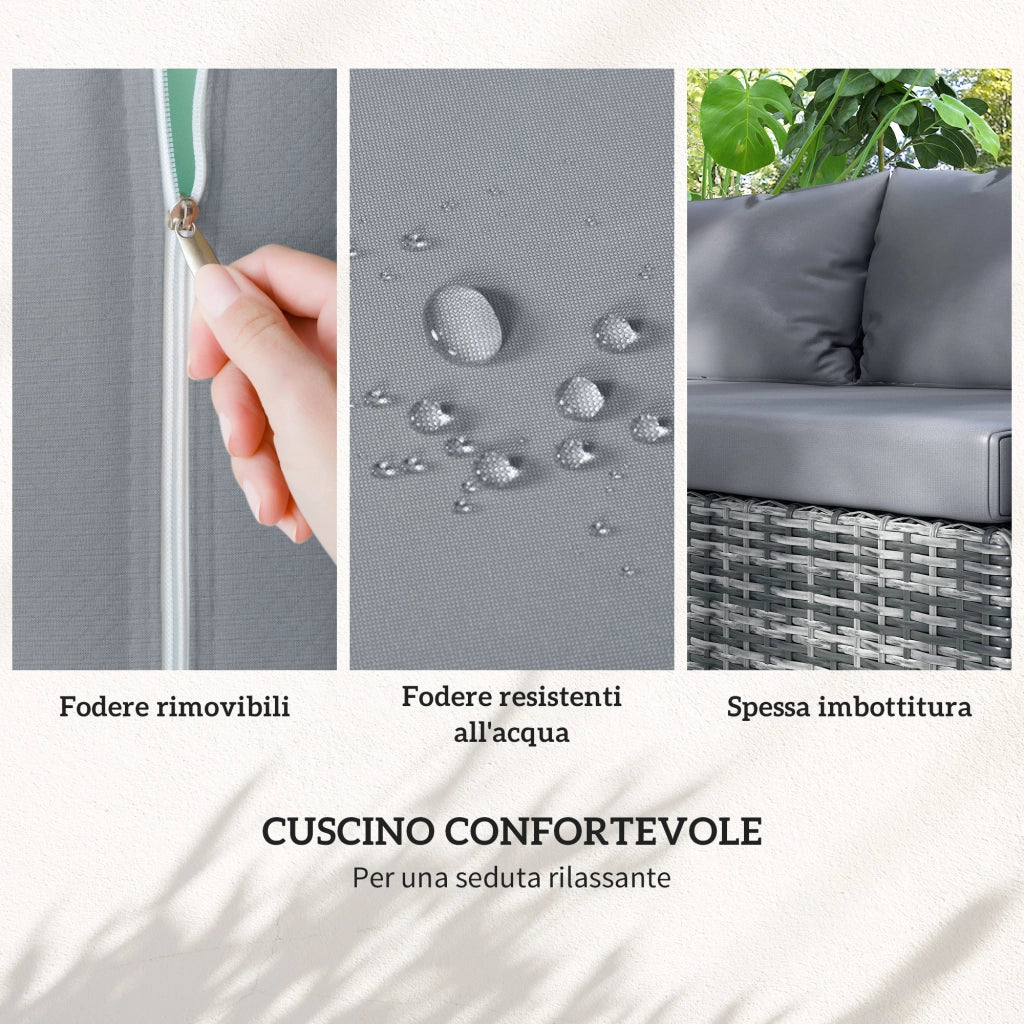 Set da Giardino 4 Pezzi con 2 Divani 2 Posti, Tavolino da Caff¨¨ e Tavolino Alto, in Acciaio e Rattan
