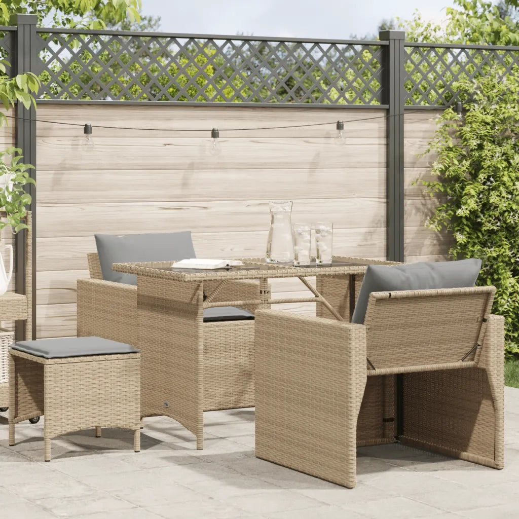 Set Divano da Giardino 4 pz con Cuscini Beige in Polyrattan