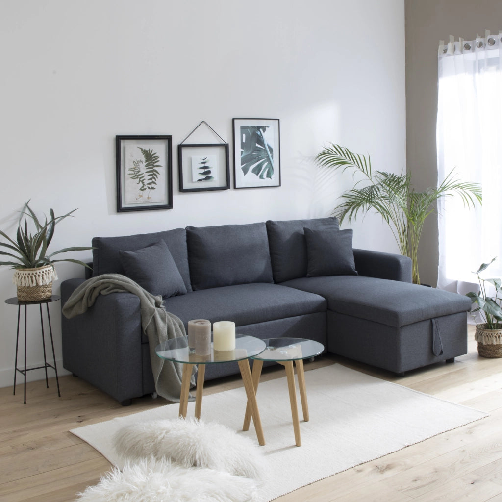 CLARKDivano letto angolare a 3 posti grigio screziato