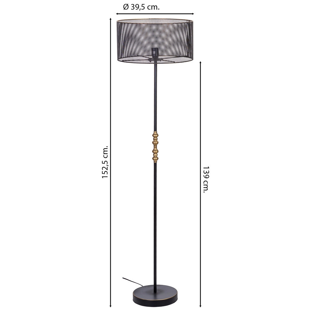 Lampada da terra in metallo nero 39,5x39,5x139/152,5h cm