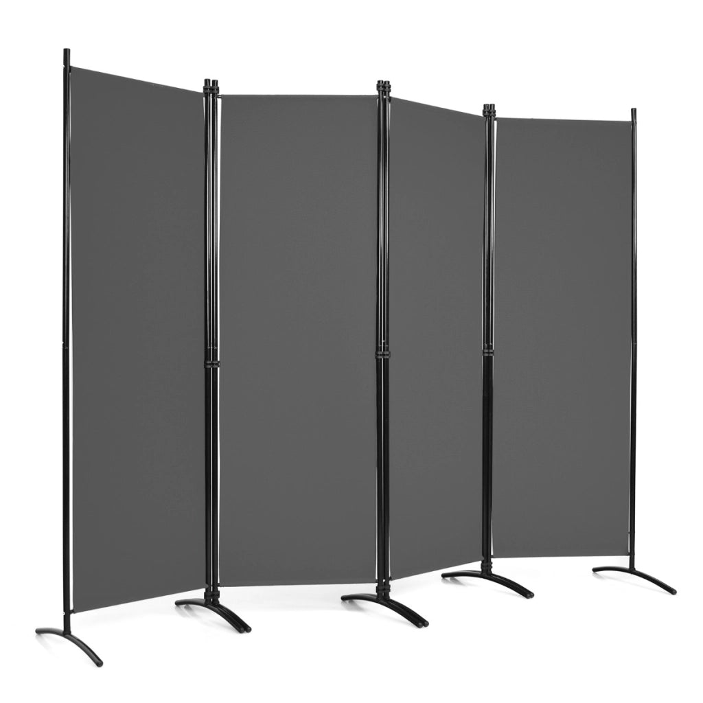 Paravento a 4 pannelli da interno in metallo-Divisorio pieghevole con piedini stabili 220x173cm Grigio scuro