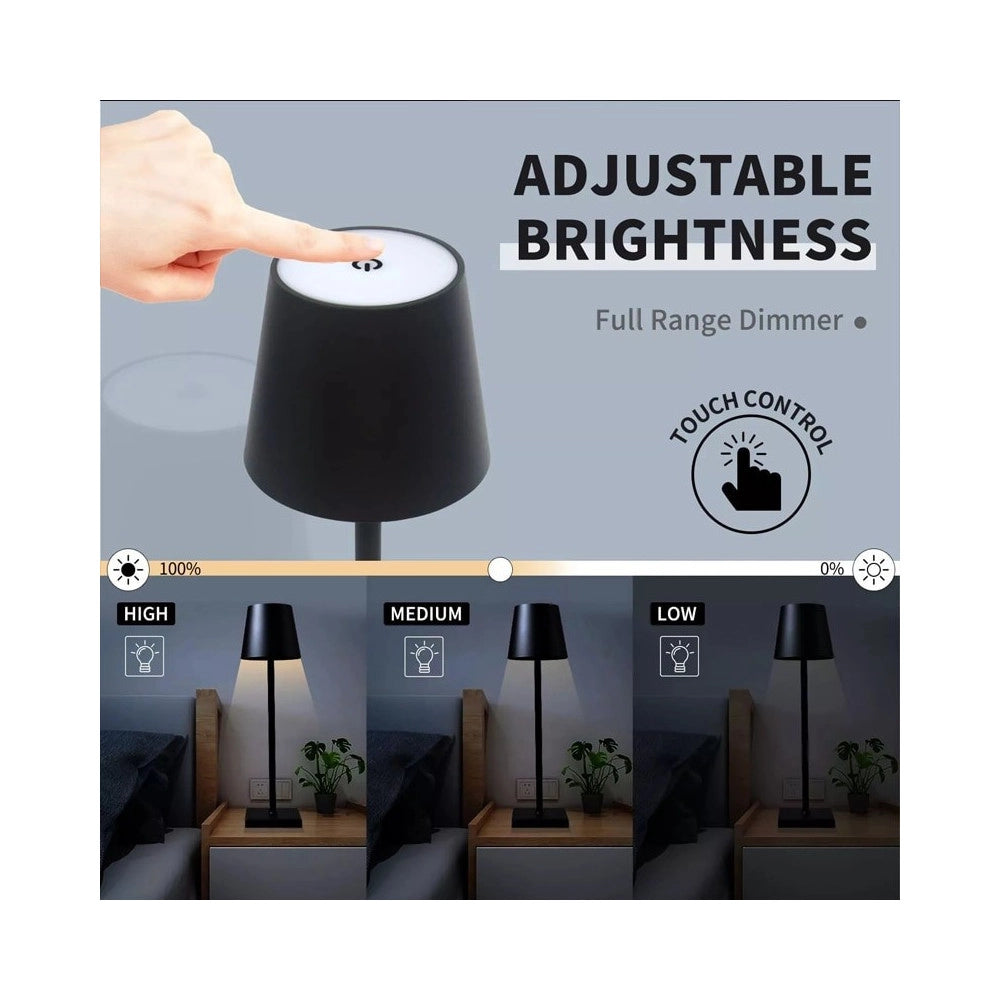 Trade Shop - Lampada Da Tavolo A Led Usb Ricaricabile Nero Per Interno Ed Esterno 3 Colori -